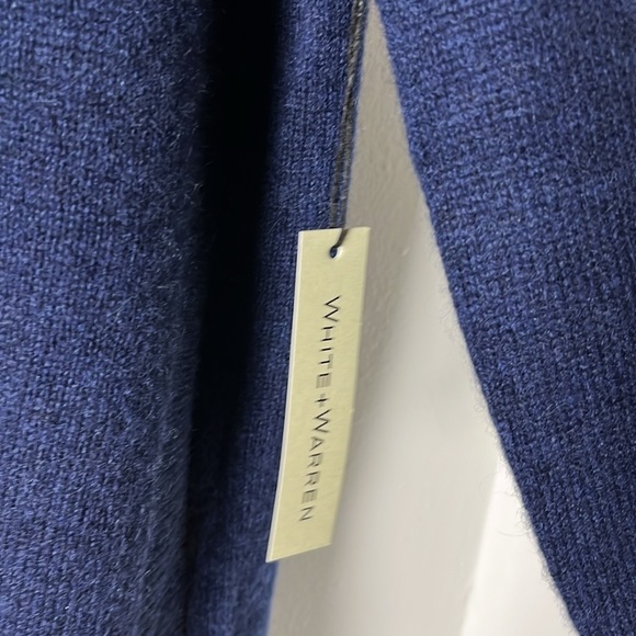 NWT White+Warren 100% Cashmere Navy Blue Curved Hem Open Cardigan Sz M - Picture 5 of 13